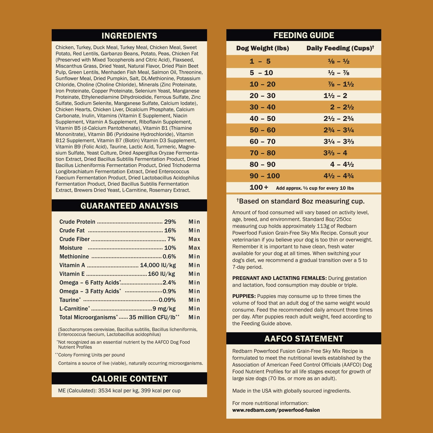 Ingredients & Guaranteed Analysis - Powerfood Fusion Grain-Free Sky Mix Recipe