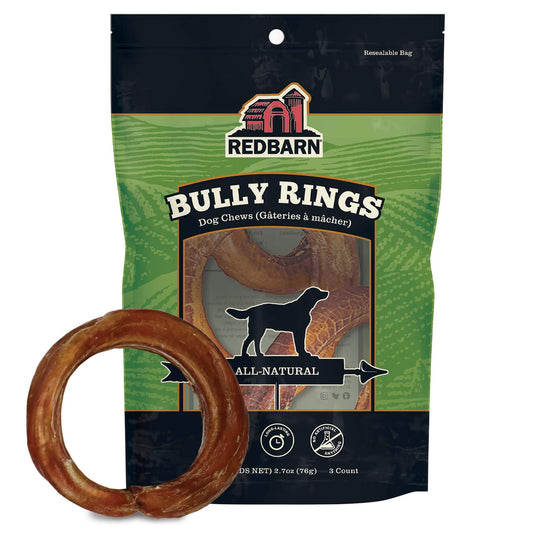 Redbarn Bully Rings dog chew packaging with a single ring in front
