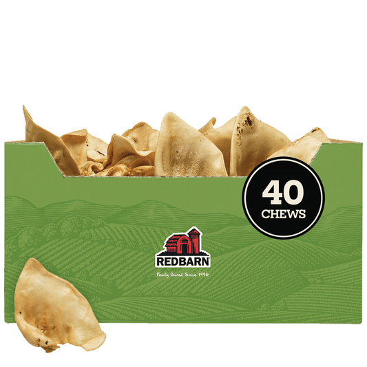 A big green box of 40 Redbarn Puffed Sow ears.