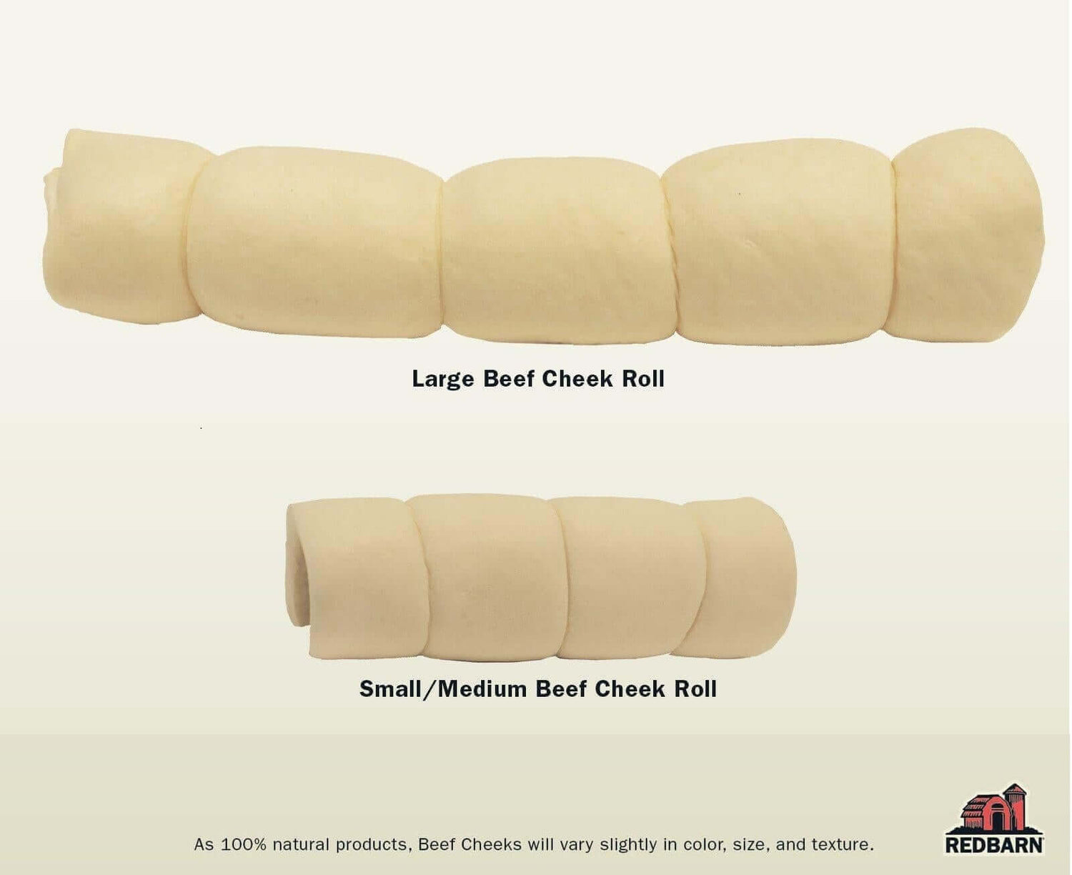 Redbarn Beef Cheek Roll - Size Comparision