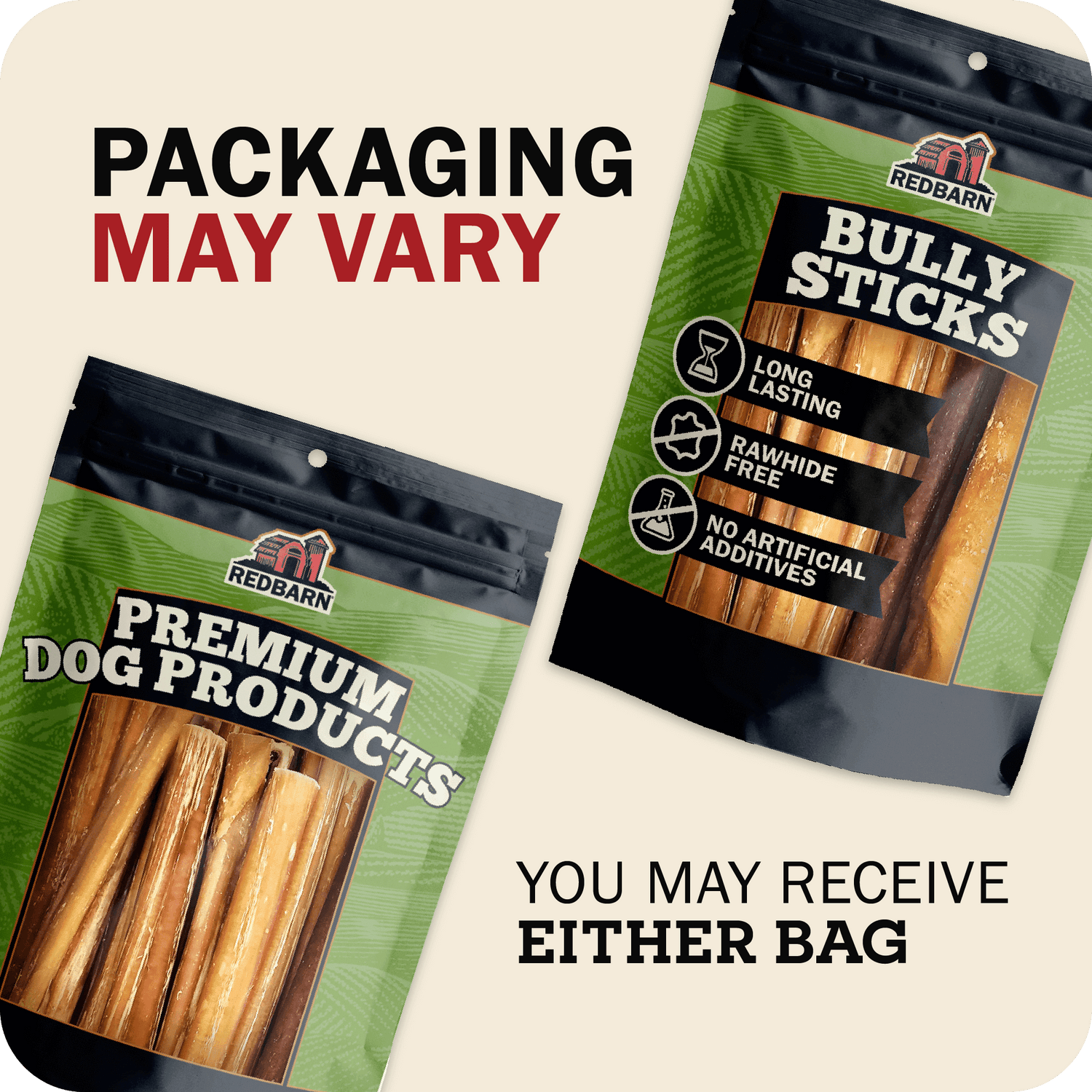 An image that says Packaging may vary. You may receive either bag. It shows two different bags with different designs. 