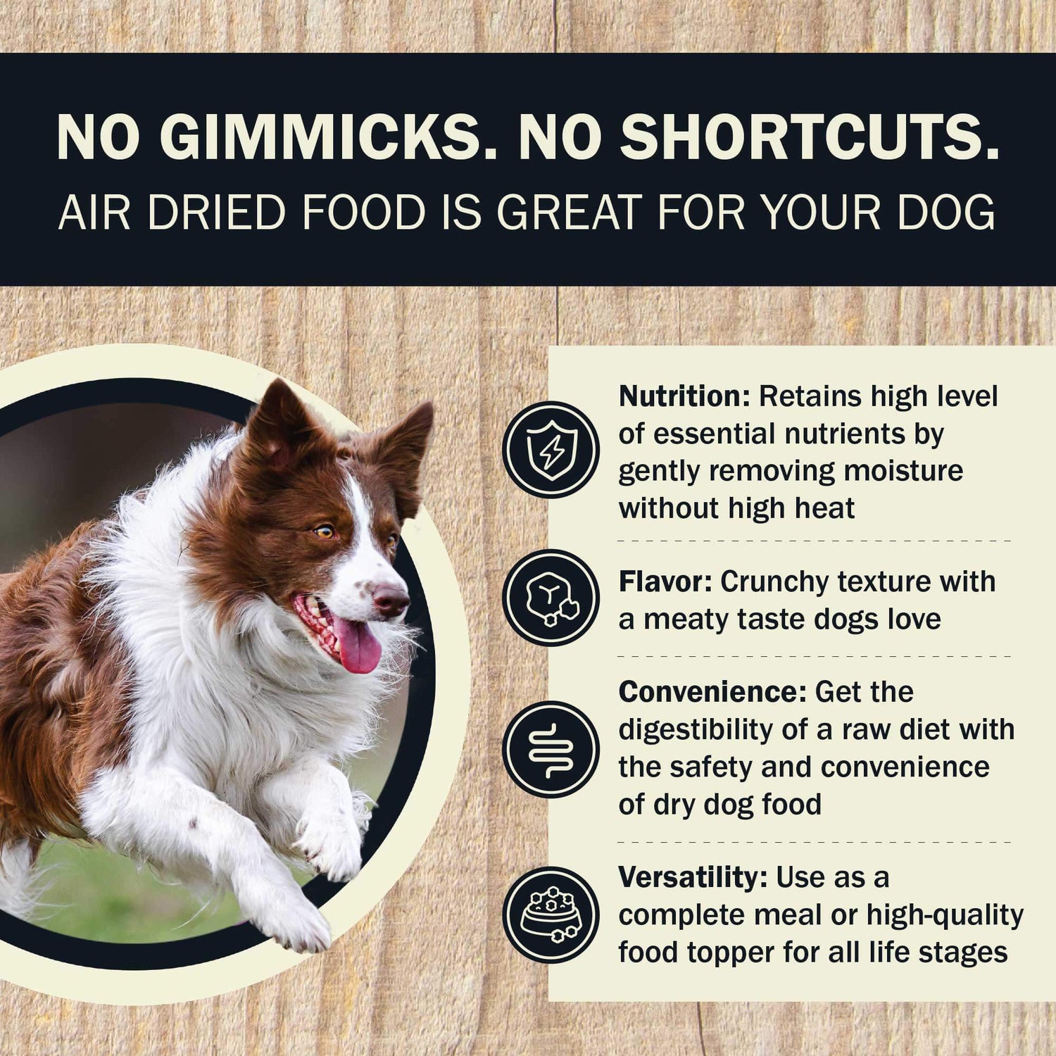 NO GIMMICKS. NO SHORTCUTS. Why Air Dried Powerfood High Protein Beef Recipe is best for your dogs