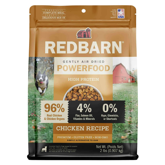 Redbarn Powerfood High Protein Chicken Recipe dog food package on a white background