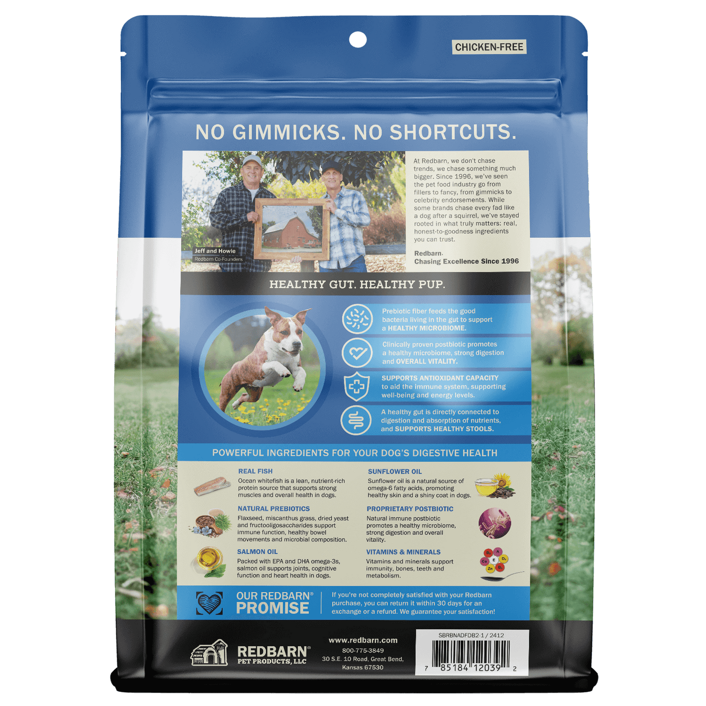 Back cover of the Redbarn Air Dried Powerfood Digestive Health Fish Recipe