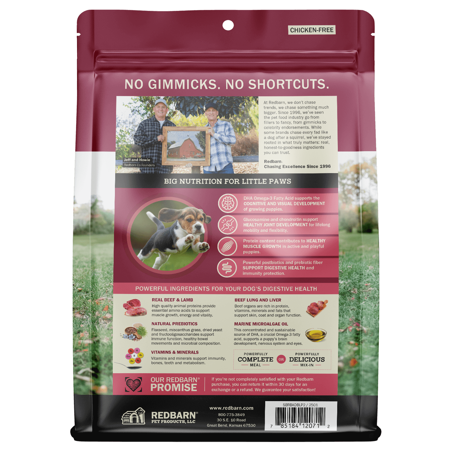 Back Cover of the Redbarn Air Dried Powerfood Healthy Puppy Beef & Lamb Recipe 