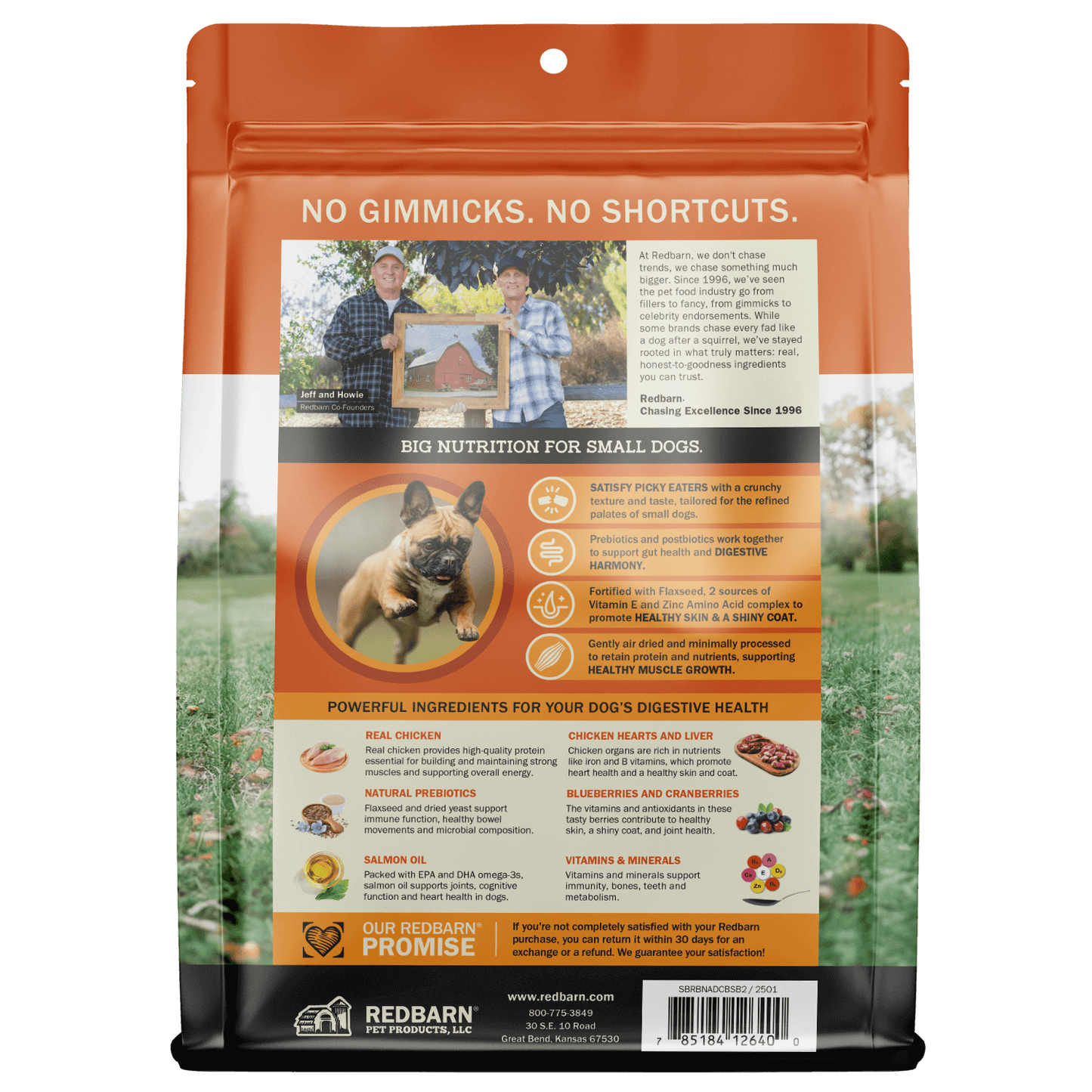 Back Cover of the Redbarn Air Dried Powerfood Small Breed Chicken & Blueberry Recipe