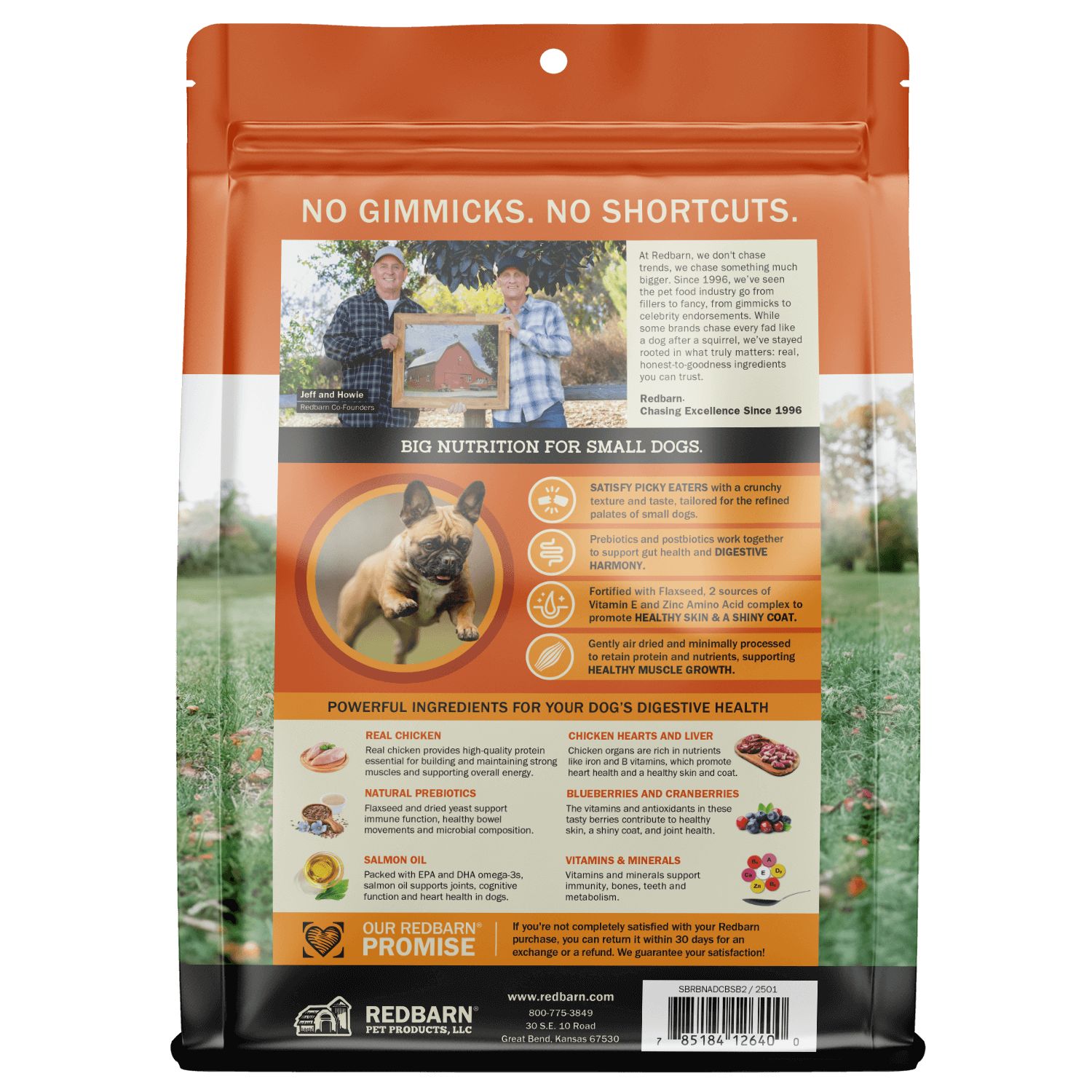 Back Cover of the Redbarn Air Dried Powerfood Small Breed Chicken & Blueberry Recipe