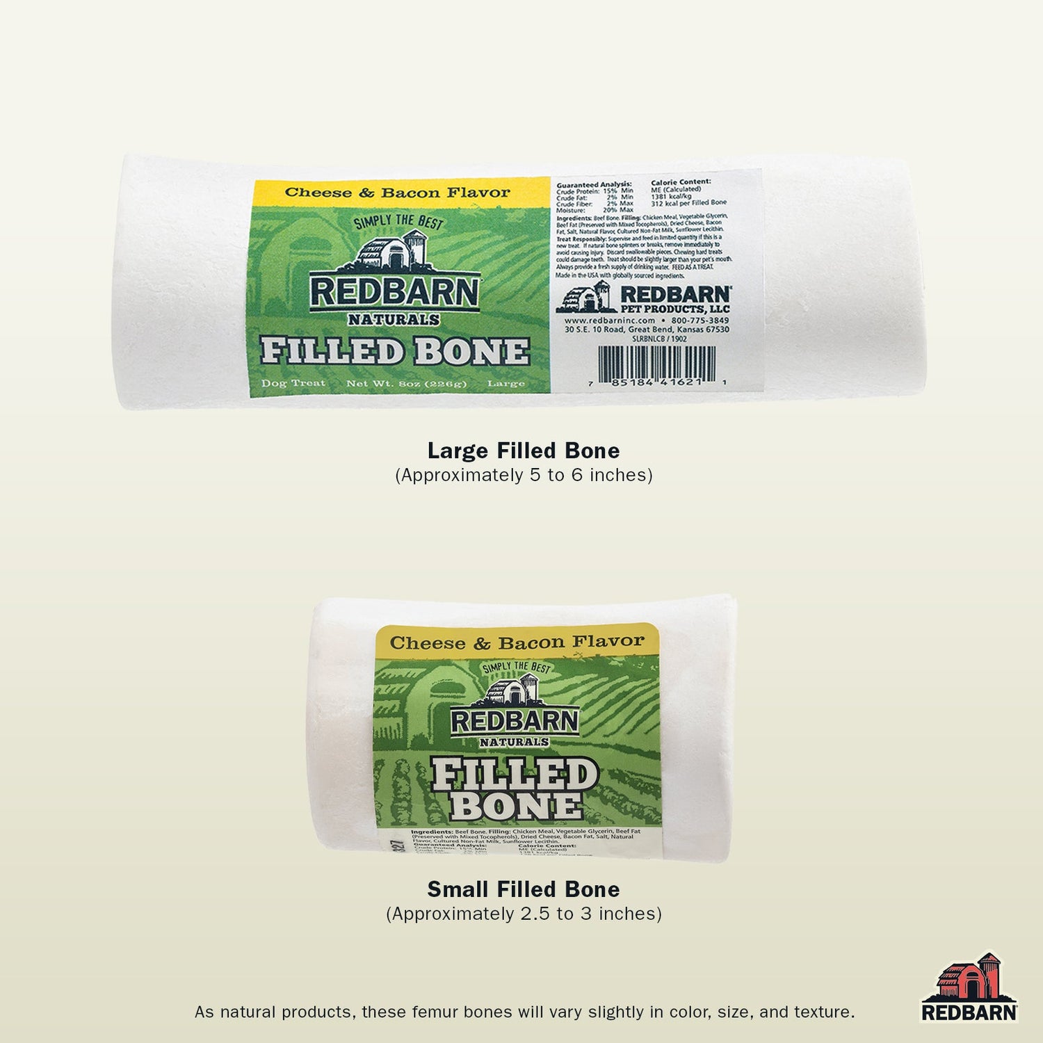 Natural Filled Bone Cheese N' Bacon Flavor Sizes